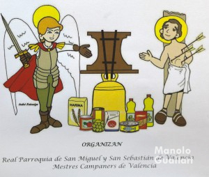Dibujo de la campaña solidaria "pondus pueri" sobre la campana San Antonio de Padua. Foto de Manolo Guallart.