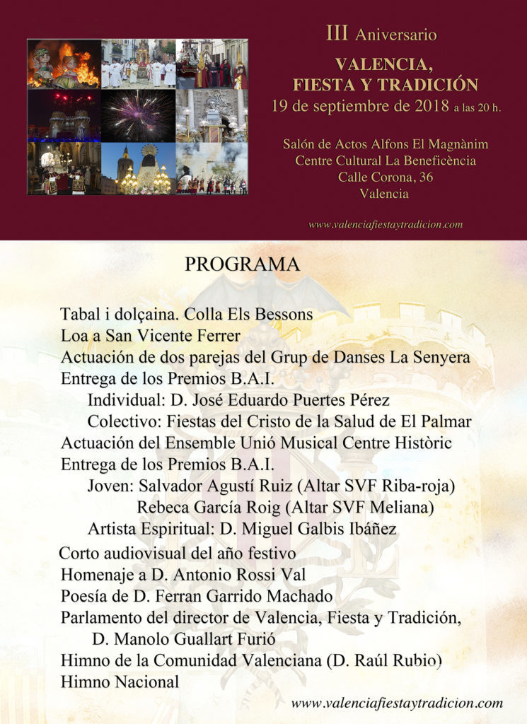Programa III Aniversario de Valencia, Fiesta y Tradición